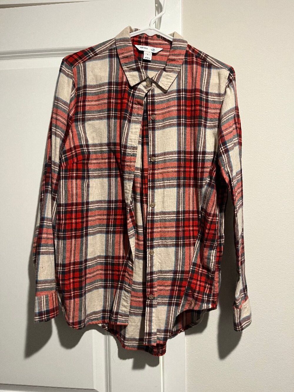 Old Navy Fall Boyfriend Flannel Cream and Dark Orange Size L Never Worn